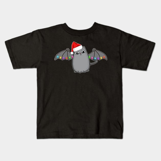 Bat Dragon Christmas Cat with Santa Hat Kids T-Shirt by Wanderer Bat